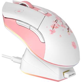Souris sans fil DAREU Sakura Rose – 12K DPI, 7 boutons, RGB & dock