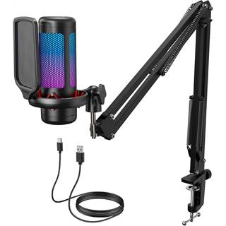 TONOR TC310+ Microphone RGB USB Gaming - Condensateur Professionnel avec Bras Boom