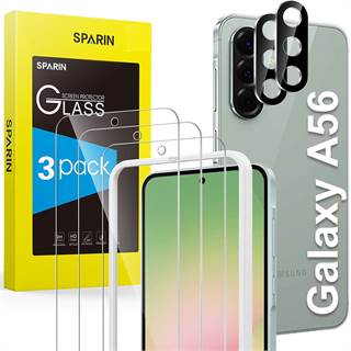 SPARIN Pack Verre Trempé pour Samsung Galaxy A56 5G - 3 Écrans + 2 Caméra, Outil d'Alignement, 9H Dureté
