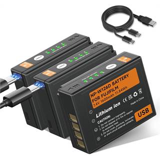 Batteries NP-W126S - Pack de 3 1600mAh USB‑C pour Fuji X‑Series