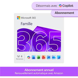 Microsoft 365 Famille – Abonnement 12 mois, 6 utilisateurs, Office + IA + 6 To OneDrive