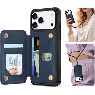 Coque Portefeuille TUCCH iPhone 17 Pro Max - Simili Cuir RFID Bleu
