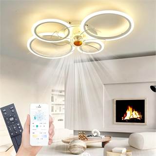 Ventilateur de Plafond LED avec Télécommande et App - 80cm, 6 Vitesses, Réversible, Moderne Blanc