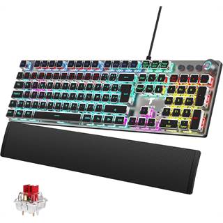 TECURS Clavier Gaming Mécanique AZERTY - Switchs Rouges, RGB 19 Modes, Repose-Poignet