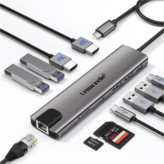 Lemorele Station d'accueil USB-C 11-en-1 : HDMI double, Gigabit Ethernet, 4 ports USB, SD/TF, PD 100W
