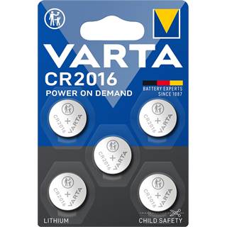 VARTA CR2016 - Lot de 5 Piles Bouton Lithium 3V Emballage Sécurité Enfants