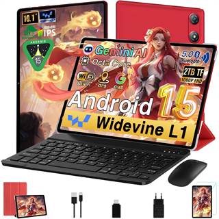 Tablette Gemini AI Android 10" 64Go + Clavier Rouge - WiFi 5G