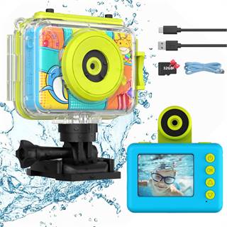 Ushining Caméra d'action étanche 1080P 2'' écran, 32 GB – Bleu