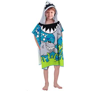 Poncho Plage Enfant Microfibre Requin | Serviette à Capuche 2-12 Ans