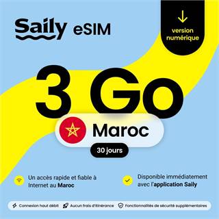 Photo Saily eSIM Maroc - Forfait data 3 Go 30 jours avec sécurité intégrée - 13,99 EUR