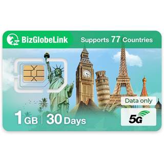 EIOTCLUB Carte SIM Internationale Prépayée - 77+ Pays, 5G/4G LTE, 1 Go, Rechargeable
