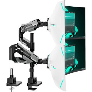 ARES WING Support Double Moniteur Superposé avec Barre | 24-57" | VESA 75/100/200 | Jusqu'à 27 kg | Noir
