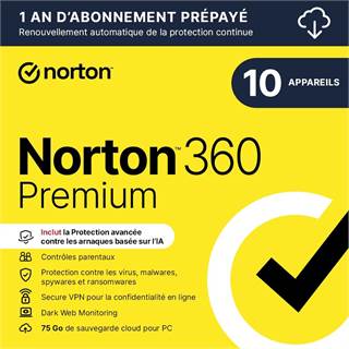 Norton 360 Premium 2026 | Protection 10 appareils | Abonnement 1 an