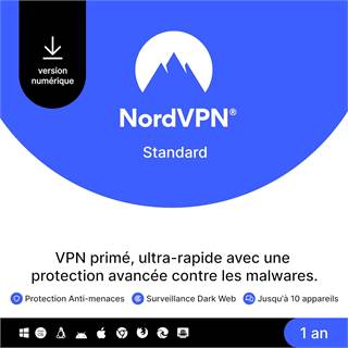 NordVPN Standard - 10 Appareils, 1 An, Protection VPN & Cybersécurité