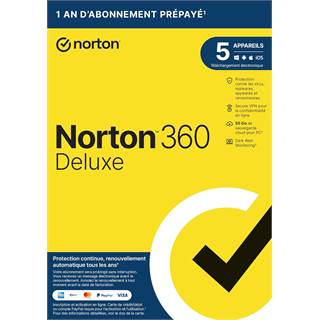 Norton 360 Deluxe - Abonnement 1 An | Protection pour 5 Appareils