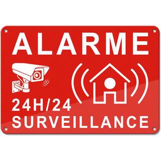 Photo Panneau Alarme Aluminium Goodvia 22x15cm - Surveillance 24h/24 Adhésif Rouge - 11,99 EUR