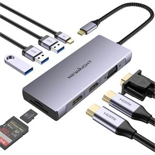 Station d'accueil USB-C 9-en-1 Newmight - Double HDMI, charge 100W