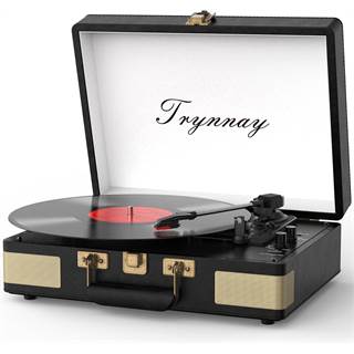 Trynnay Tourne-Disque Bluetooth Vinyle 3 Vitesses Haut-parleurs intégrés Noir Vintage