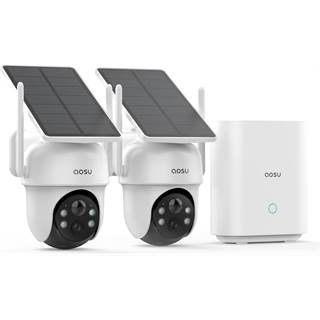 AOSU Kit 2 Caméras Surveillance Extérieure Solaire 2K - PTZ 360° Vision Nocturne Couleur