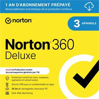 Norton 360 Deluxe | 3 Appareils | 1 An | Sécurité Maximale