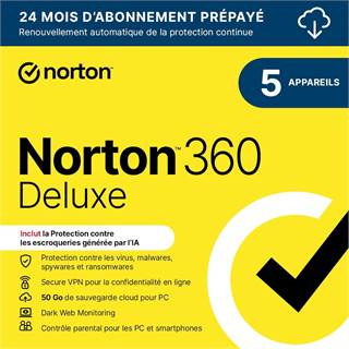 Norton 360 Deluxe 2026 – Abonnement 24 Mois pour 5 Appareils