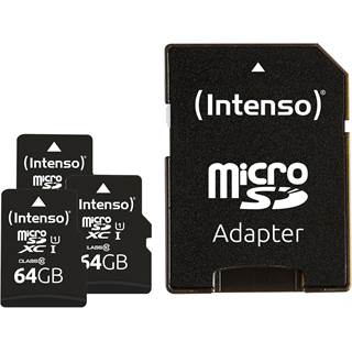 Intenso Premium microSDXC - Lot de 3 cartes 64 Go + Adaptateurs SD