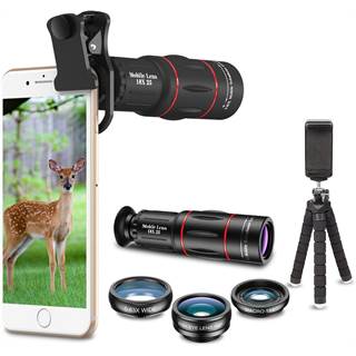 Kit Apexel 5 Lentilles Photo Smartphone - Teleobjectif 18x + Fisheye