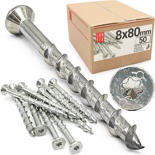 Vis béton cellulaire 8x80mm galvanisées - Lot de 50 Lun Fix avec tête fraisée TX