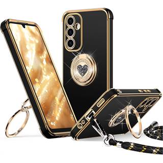Coque Samsung Galaxy A16 5G double anneau cœur avec lanière - Noir
