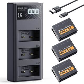 K&F CONCEPT Batterie NP-W126 + Chargeur 3 Slots pour Fujifilm