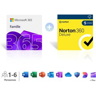 Microsoft 365 Famille + Norton 360 Deluxe | 6 utilisateurs | Abonnement 12 mois