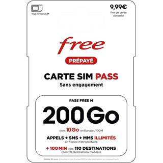 Free Pass M : Forfait 200 Go 5G + Appels/SMS Illimités à 9,99€