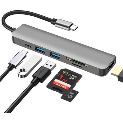 Hub USB-C DEMKICO 6-en-1 – HDMI 4K + SD/TF + PD 100W