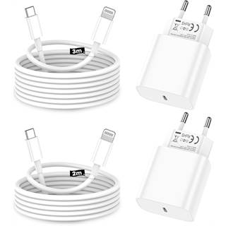 Pack 2x Chargeurs Rapides 20W + Câbles Lightning (Certifié MFi)