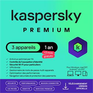 Kaspersky Premium Total Security 2026 | 3 appareils | 1 An + 3 Mois Gratuits