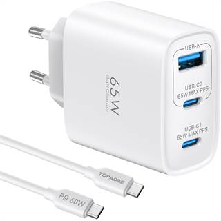 Photo Chargeur Rapide GaN 65W - 3 Ports USB-C & USB-A - 19,99 EUR