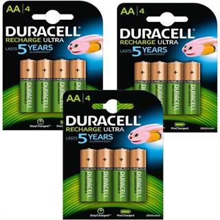 Lot de 12 Piles Rechargeables Duracell AA - 2500 mAh