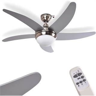 HOFSTEIN Morino - Ventilateur de plafond avec éclairage intégré (2xE14) - Télécommande, métal argenté et bois