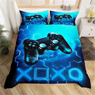 Homemissing Housse de Couette Gamer Kids Hexagone 140x200cm Bleu